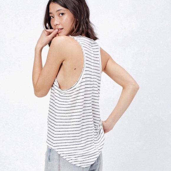 Distressed Striped Racerback Tank White Black - Picture 6 of 9
